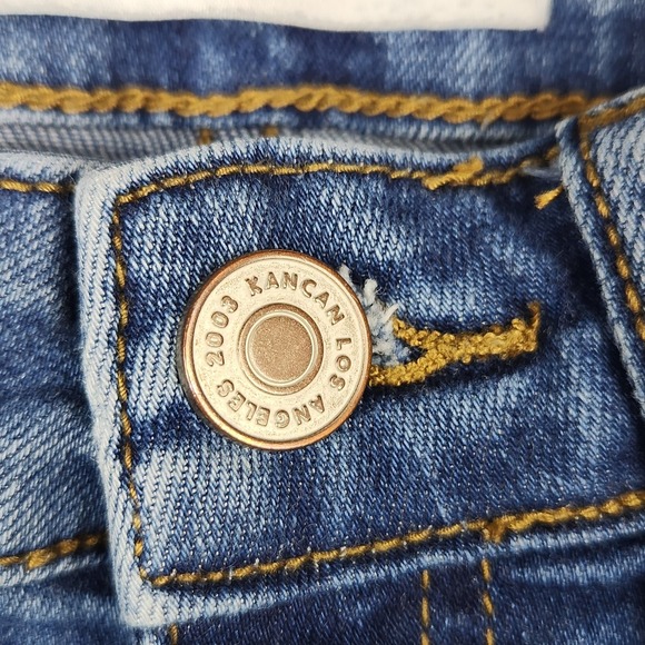 KanCan Jeans Womens Size 5/26 Mid Rise Flare Raw Hem Blue Denim Pants - Picture 5 of 10